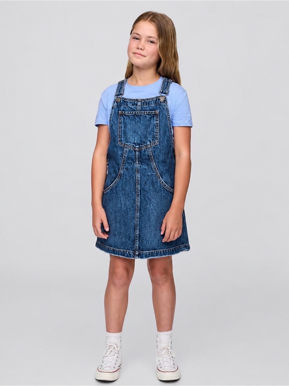 Girls GAP KIDS Blue Denim Overall Dress Jumper Romper size M